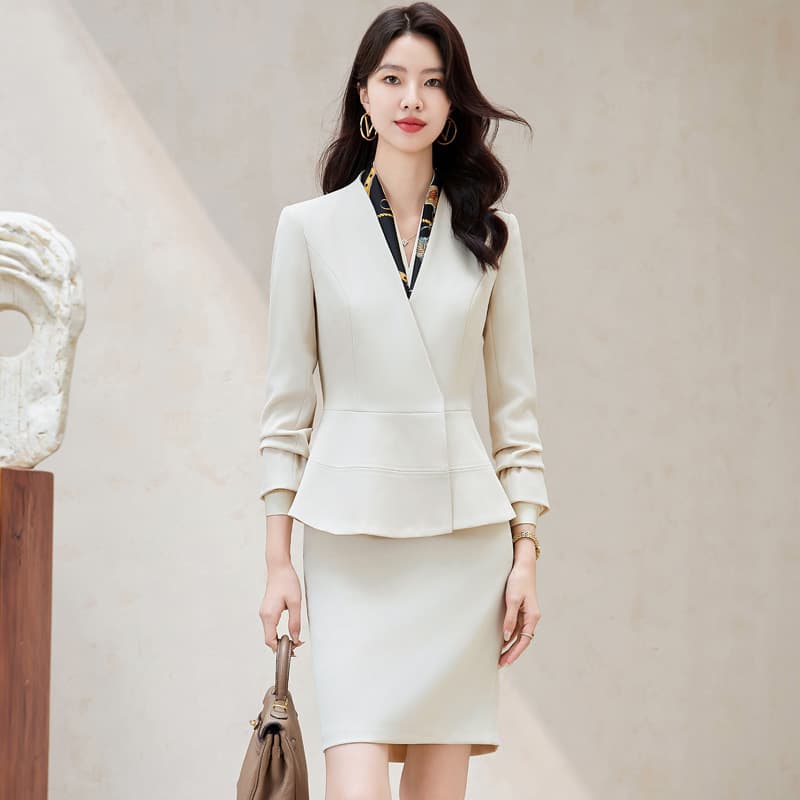 White Suit Set 2024 Spring/Autumn Fashion Slim Fit Professional Workwear for Hotel Front Desk and Jewelry Store