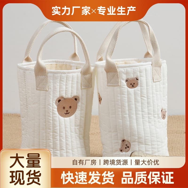 Korean ins baby stroller storage bag quilted embroidered bucket mommy outing children lunch box