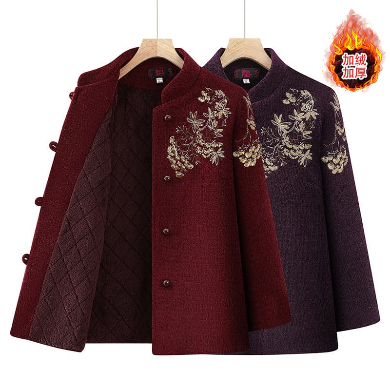 Autumn/Winter Top Mother's Wear Middle-Aged and Elderly Women's Red Coat, Zodiac Year Banquets, Birthday Celebrations, Stylish Grandma Outfit Cotton Jacket