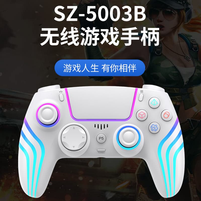 P5 Bluetooth Wireless Controller with RGB Lights, Dual Hall Effect Six-Axis Switch Mobile PC Gamepad SZ-5003B