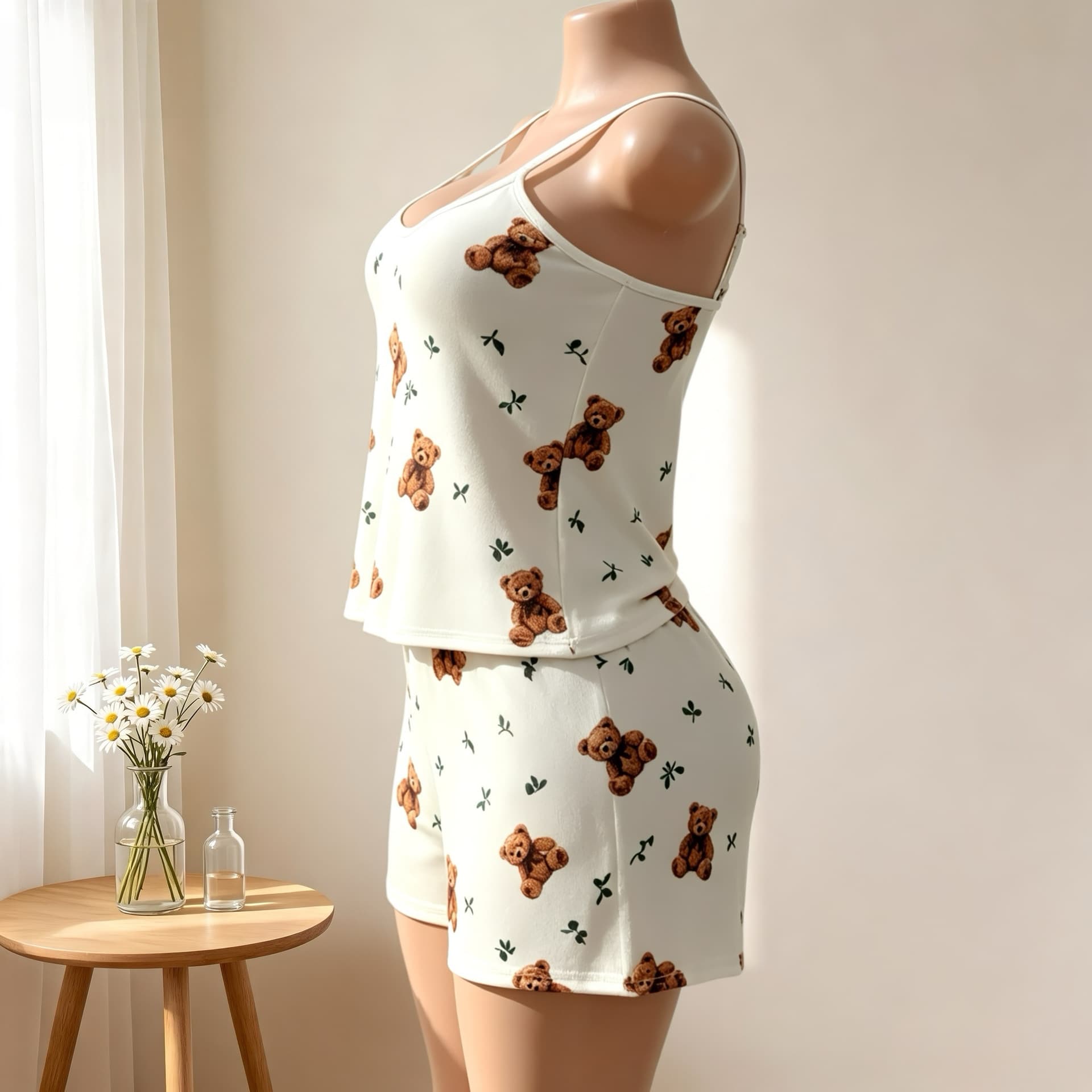 Cross-border Hot-selling Women's Pajamas Bear Print Camisole and Shorts Two-piece Set European and American Homewear Set