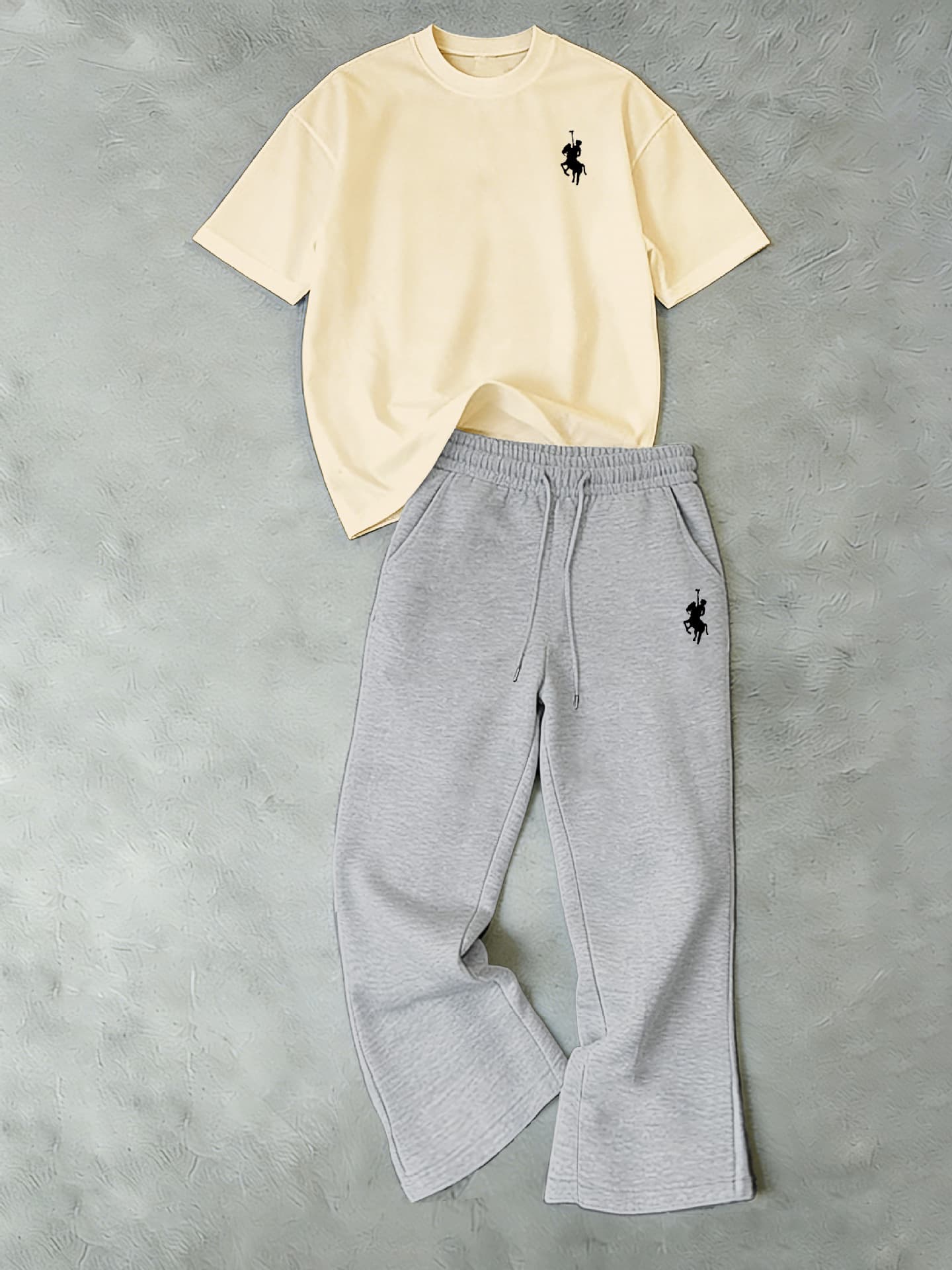 Cross-Border Knight Logo Print Round Neck T-Shirt and Drawstring Sweatpants Set Daily Commute Couple Breathable