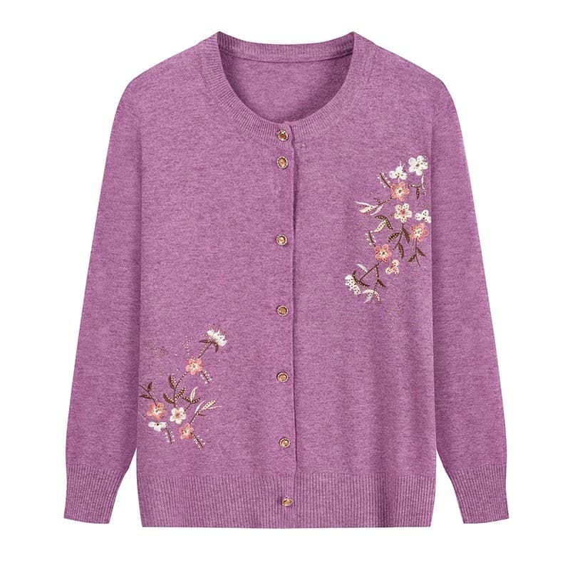 Source Factory Grandma Embroidered Cardigan, Elderly Women's Jacket, Middle-aged and Elderly Women's Knit Sweater, Spring and Autumn Mom Sweater