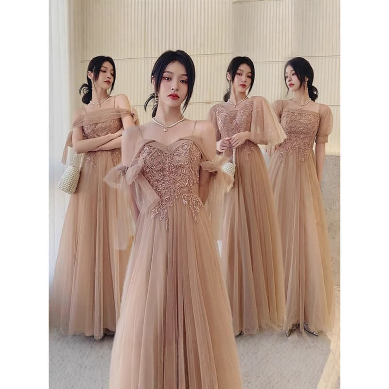 Bridesmaid Dress 2024 Trendy Khaki Tie-Waist Wedding Party Light Luxury Slim High-End Niche Wedding Host
