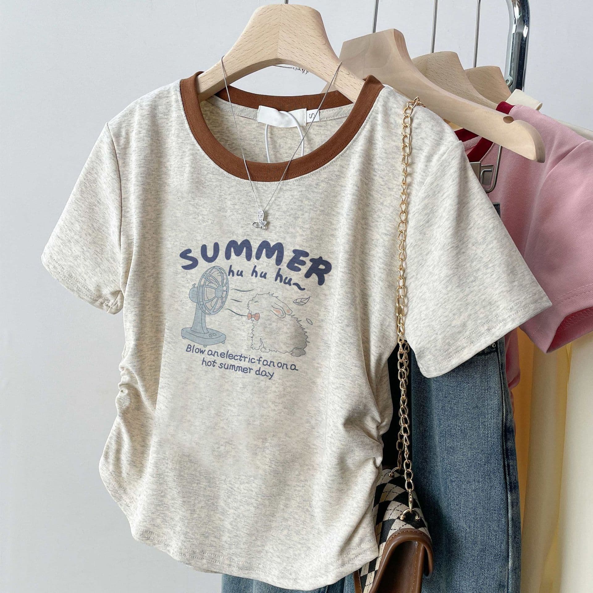 American Style Regular Shoulder Pure Cotton Short Sleeve T-Shirt Women Summer New Base Layer Slim Fit Design Sexy Cropped Top Trendy
