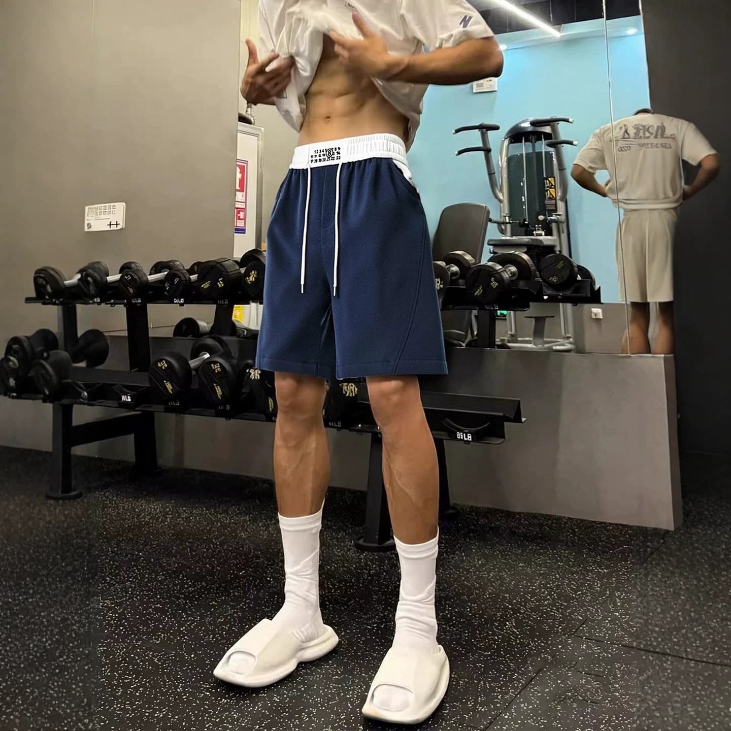 Navy blue American sports shorts men's summer outdoor running fitness training pants casual basketball four-quarter pants