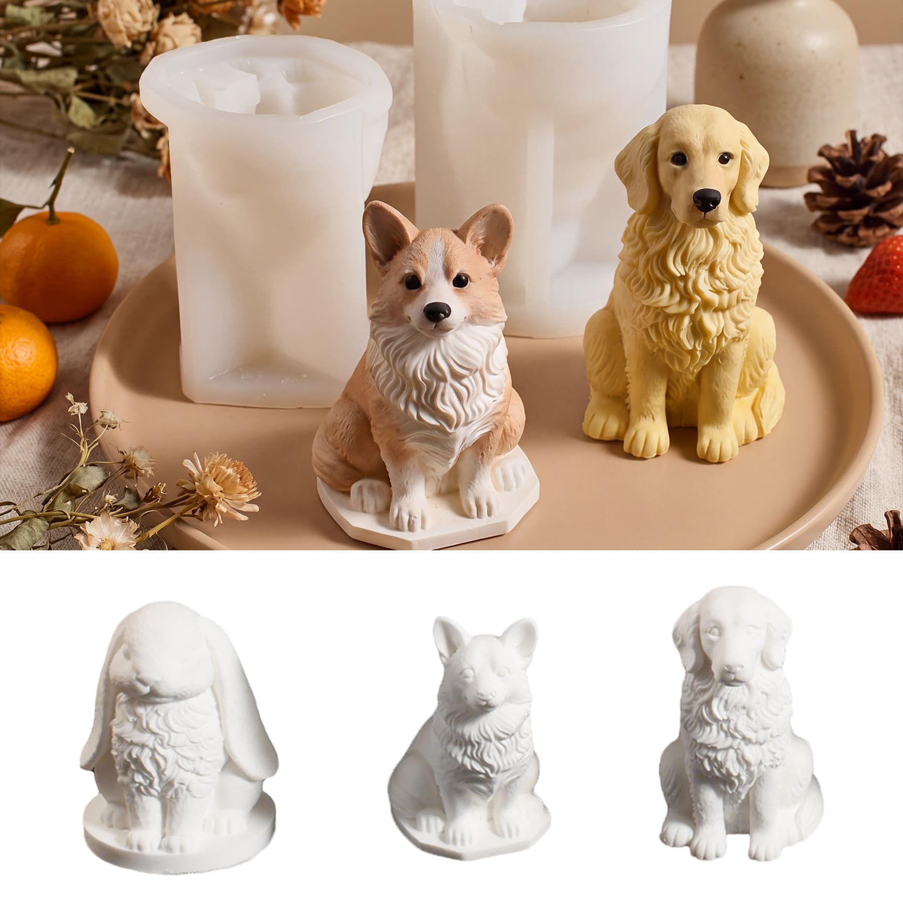 New Cross-Border Long-Haired Dog Aromatherapy Candle Silicone Mold, Handmade Soap DIY Long-Haired Rabbit Animal Plaster Ornament