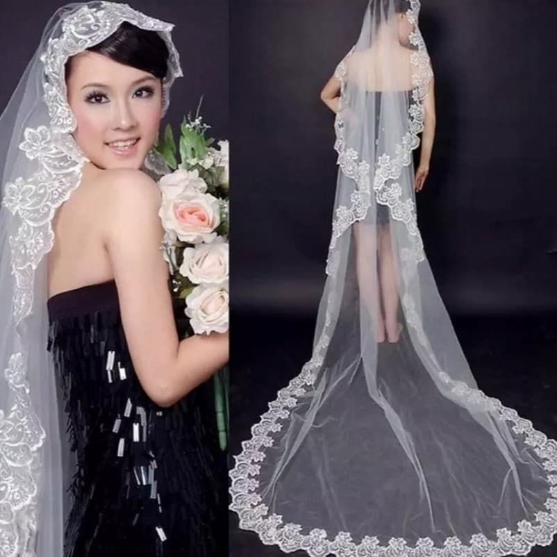 Factory direct wholesale of 3-meter lace veil for brides, suitable for wedding photography studios and ceremonial occasions.