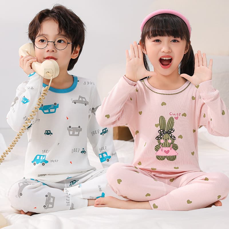 2024 new autumn and winter children's pure cotton underwear set for small and medium-sized boys and girls baby cartoon printed cotton wool pajamas set