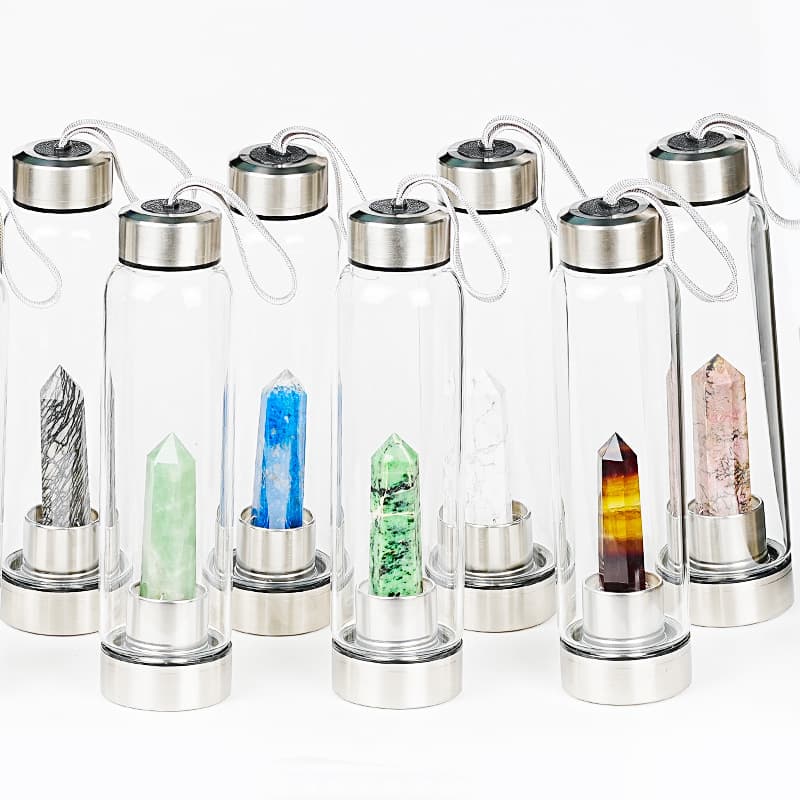 Cross-border East China Sea Natural Crystal Column Magic Wand Energy Column Glass Water Cup Bottle Sports Water Bottle Logo Wholesale