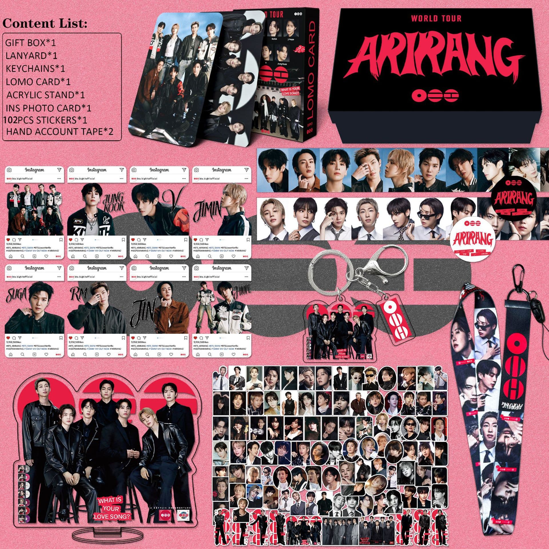 BTS Gift Box Kpop Comeback Album ARIRANG Standee Photocards Sticker Set
