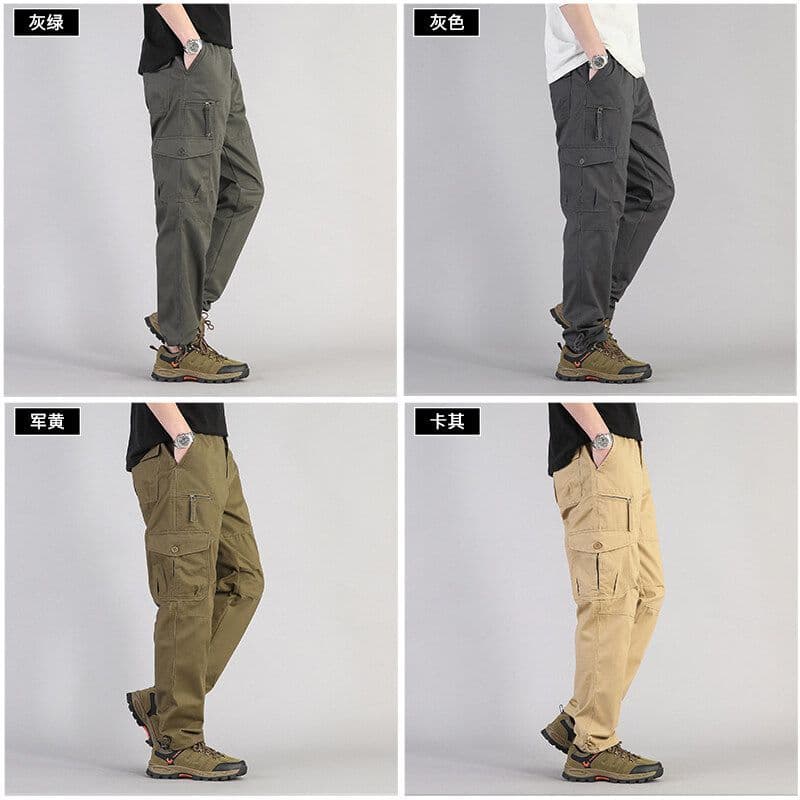 Overalls, men's trousers, loose straight retro casual pants, multi-pockets, large sizes, trendy outdoor khaki pants, military uniform