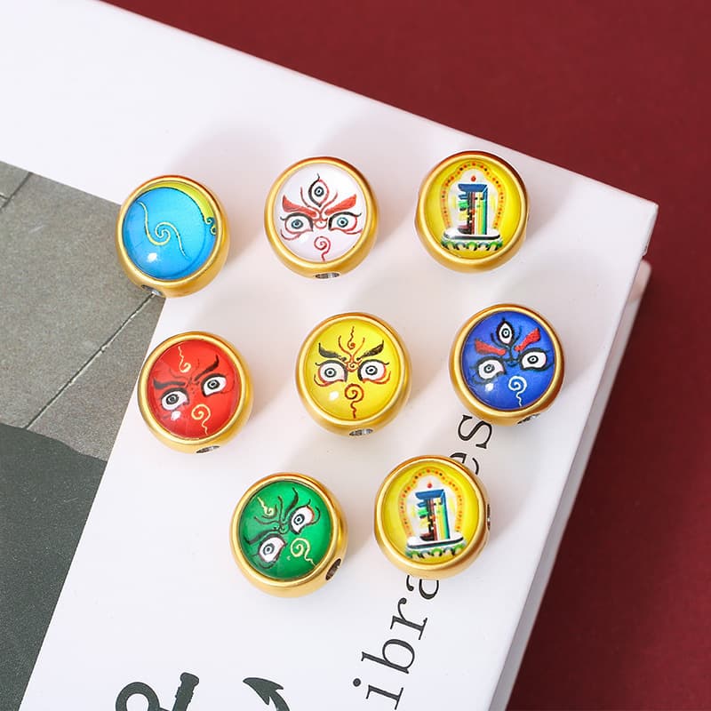Five Wealth Gods thangka double-sided DIY bracelet gold wood water fire earth luck beads unisex festival Tibetan accessories wholesale
