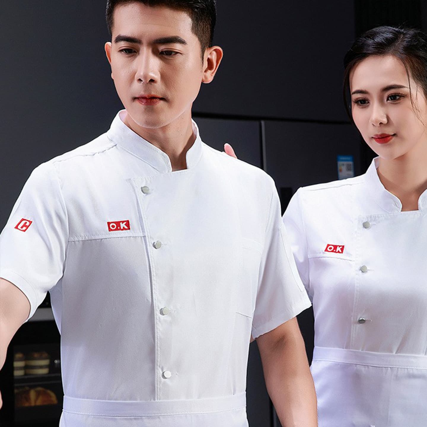 Short Sleeve Chef Uniform High End Hotel Kitchen Custom Made Large Size Baking Chef Workwear Polyester Fiber Moisture Wicking