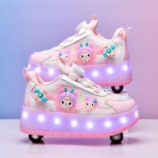 Auto Retractable Heel Wheels Shoes Girls Summer Single Mesh Children Roller Skates Hidden Coco Boys Light-Up Four-Wheel Roller Shoes