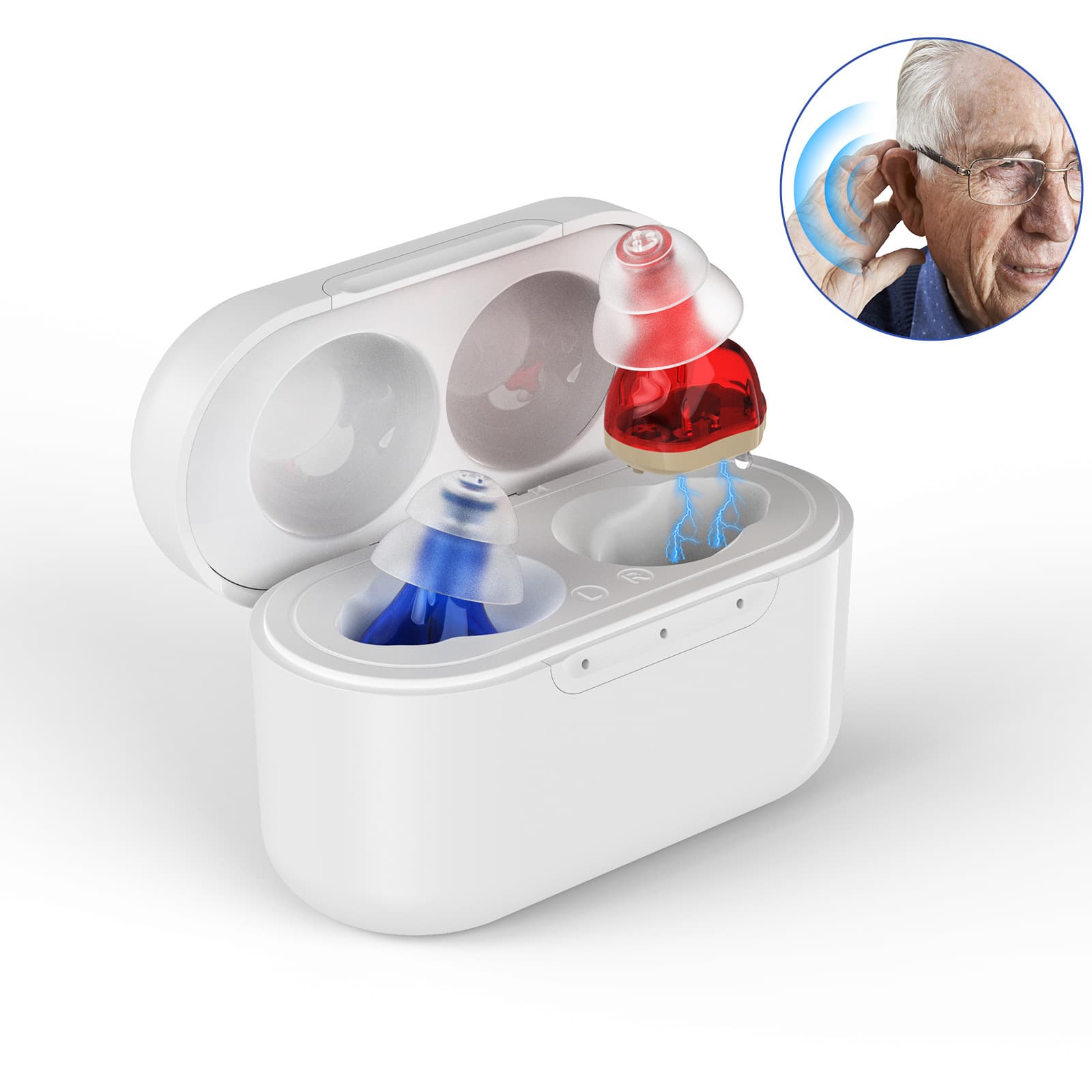 GUMI Cross-Border In-Stock Rechargeable Hearing Aid for Seniors CIC Sound Amplifier with Charging Case Accessories