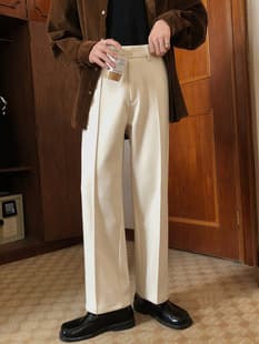 Autumn/Winter Korean Style Wool Casual Suit Pants Straight Loose Draping Vintage High-Quality Long Pants for Men