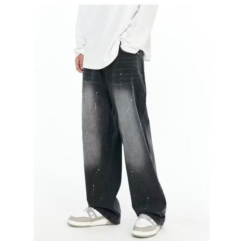 Distressed Denim Jeans for Men Loose Straight Leg Pants Autumn Ins Hong Kong Style H High Street Trousers Spring Fall Relaxed Fit Vintage Dad Jeans