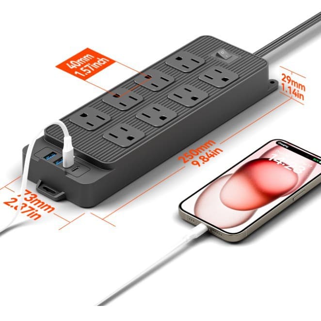 US Standard Socket Power Strip with Master Switch, Vertical USB Extension Outlet Board, In Stock Wholesale