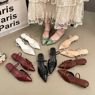 2026 New Export Cross-Border Pointed Toe Bow Knot Mule Slippers Convenient Slip-On Solid Color Fashion Slippers Women