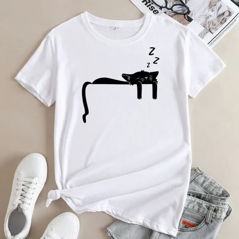 Women's Summer T-Shirt with Cat Print