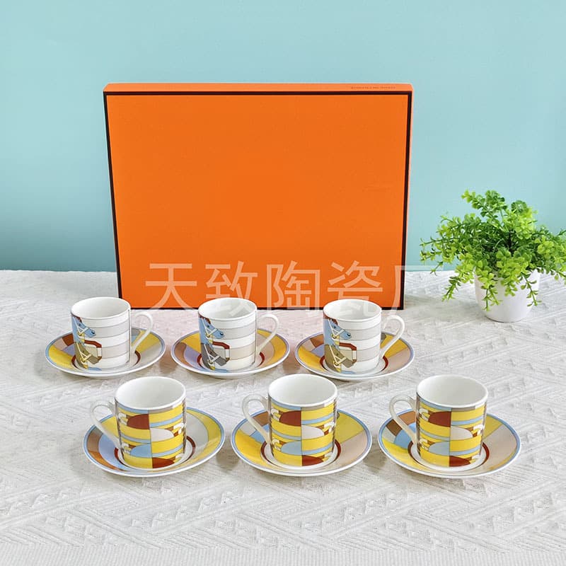 European High-End Aijia Racing Horse Series Espresso 12-Piece Set with 6 Cups and 6 Saucers, Home Afternoon Tea Coffee Cup Gift Box
