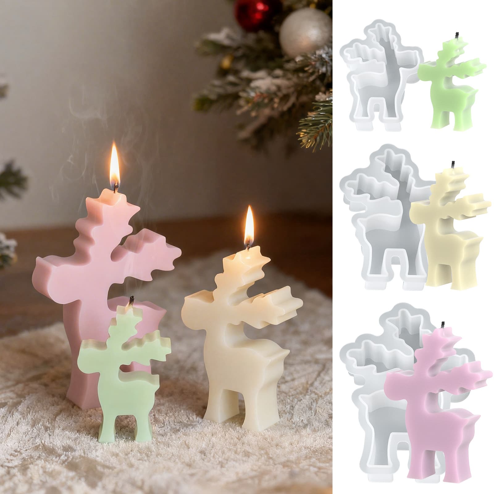 Factory Direct Sales Christmas Candle Silicone Mold DIY Aromatherapy Large, Medium, and Small Reindeer Holiday Decoration Mold