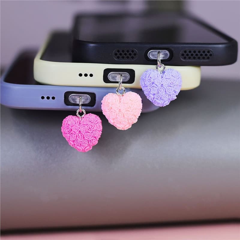 Rose Heart Type-C Dust Plug, Phone Port Protector, Can Hang Small Charms for Decoration, Anti-Loss and Dust Protection