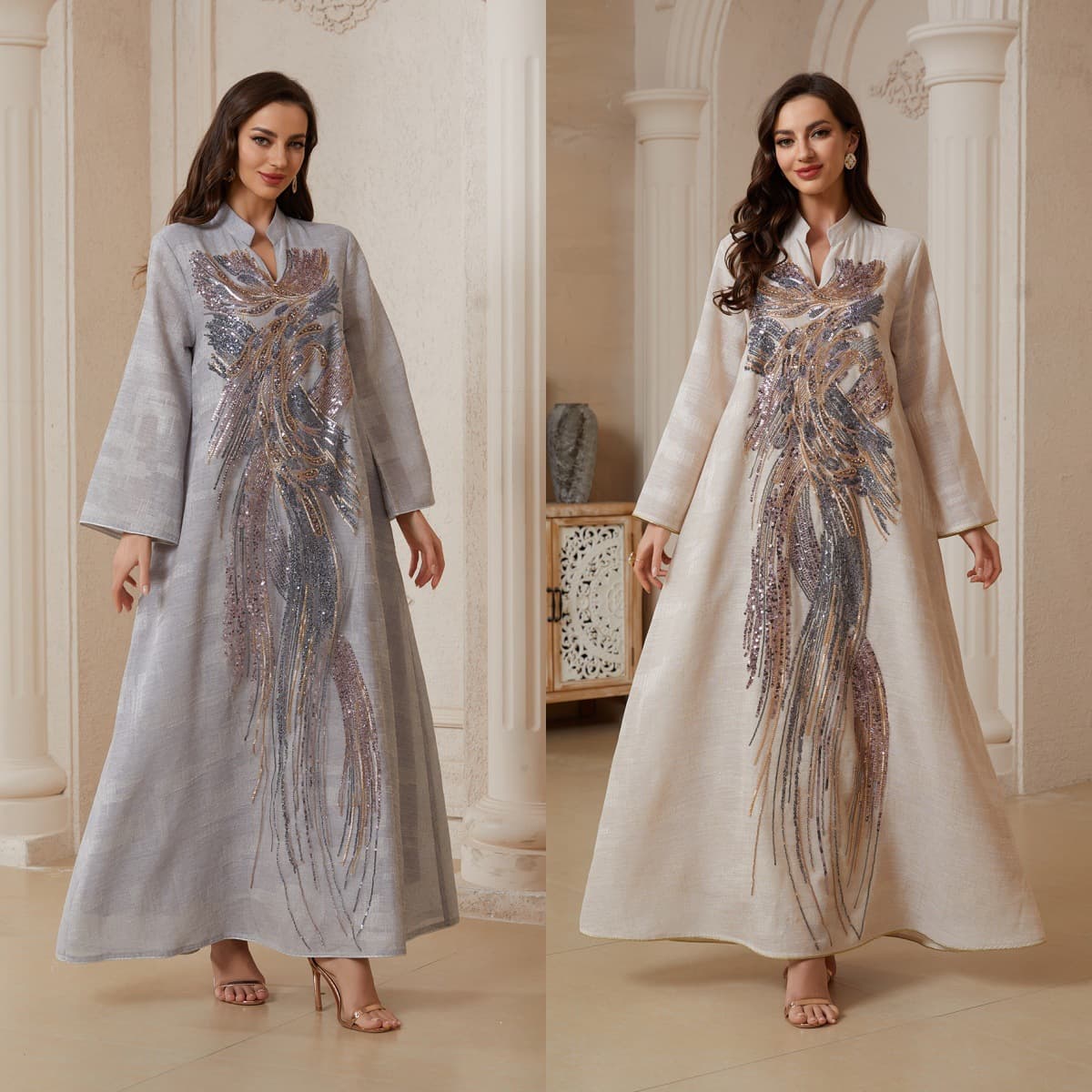 NC64 cross-border dress mesh embroidered sequin long skirt Abaya