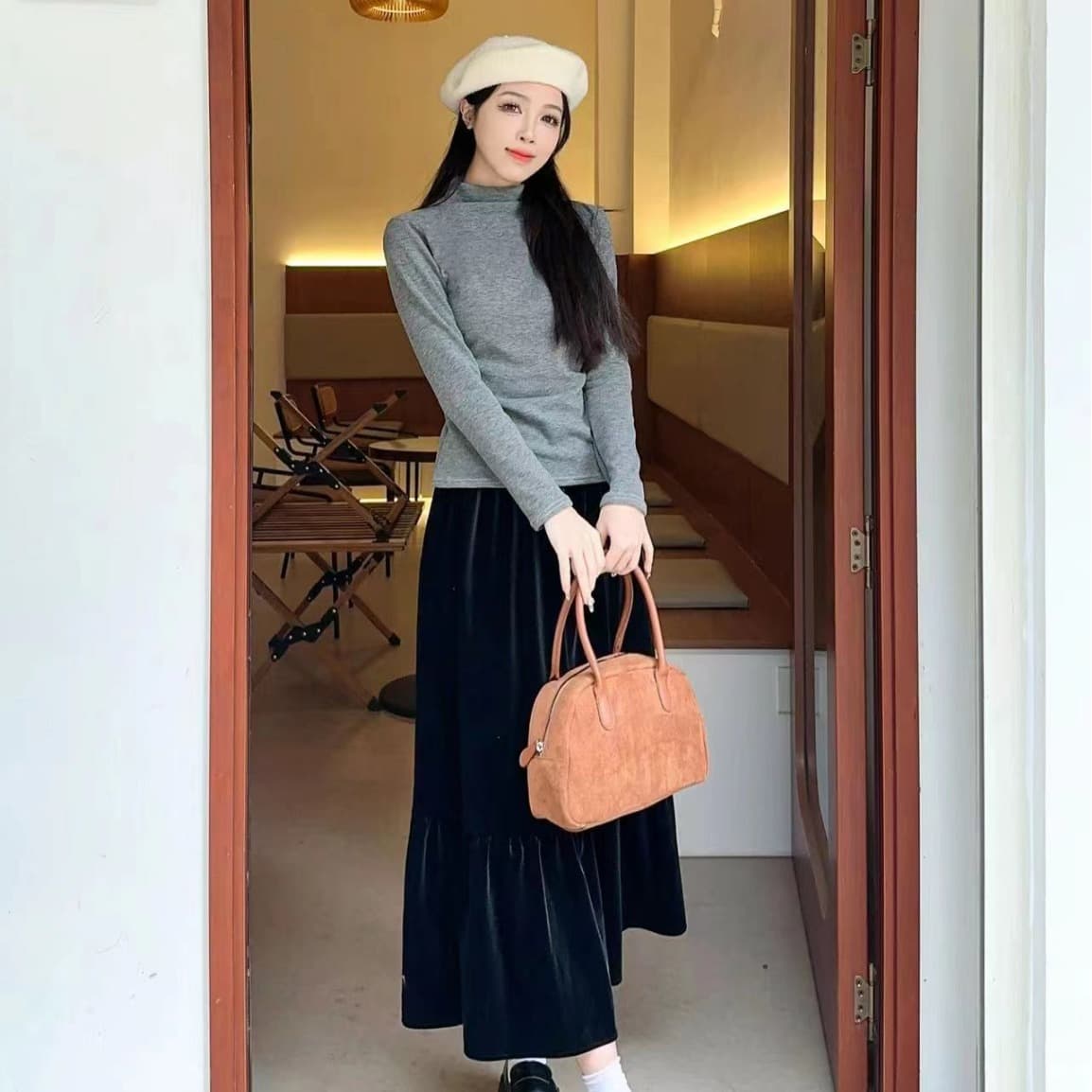 Autumn/Winter Semi-High Neck New Arrival Fleece-Lined Pleated Slim Top Inner Layer Brushed Thermal Constant Temperature Ribbed Base Layer Women