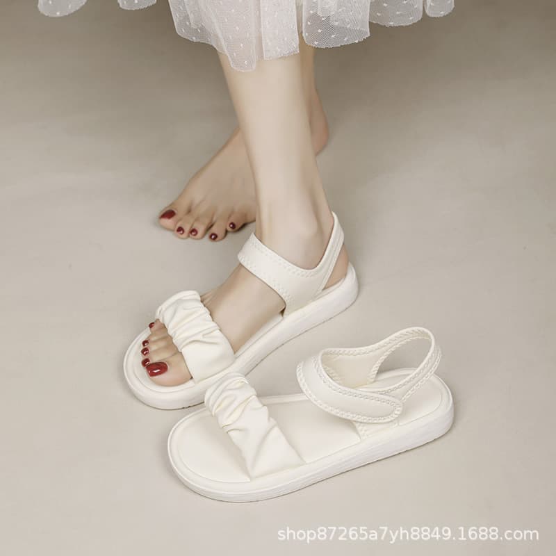 Genuine Leather Sandals for Women Summer 2025 New Open Toe Thick Sole Roman Sandals Flat Beach Sandals for Dresses