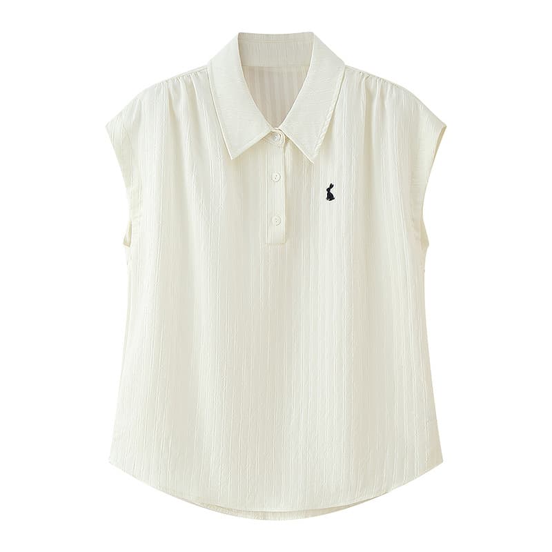 Actual photo. Kuhn Wego Smart Elite Minimalist Polo Neck Sleeveless Blouse Women Summer New Embroidered Top