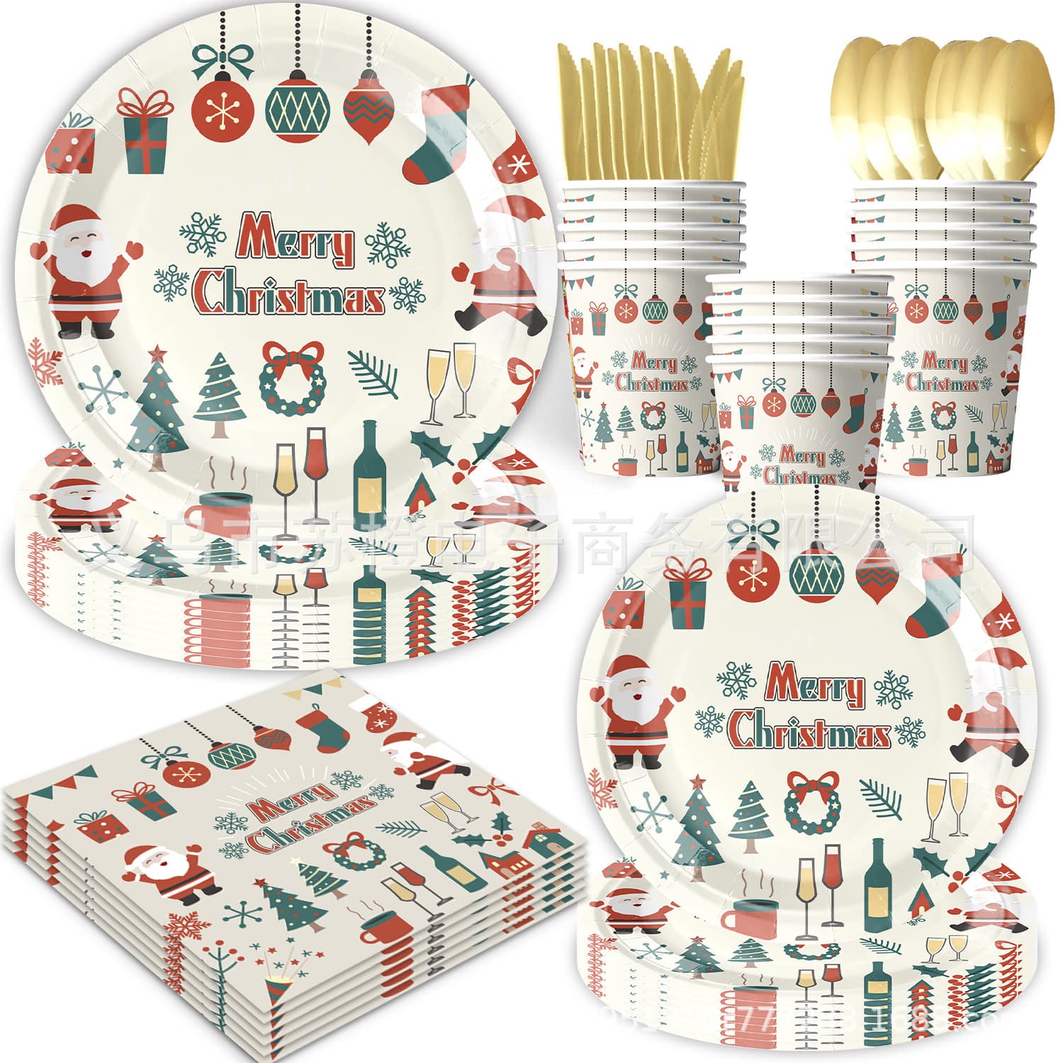 Cross-border Christmas Party Supplies Christmas Themed Party Tableware Disposable Paper Plates Tablecloth Venue Decoration Supplies