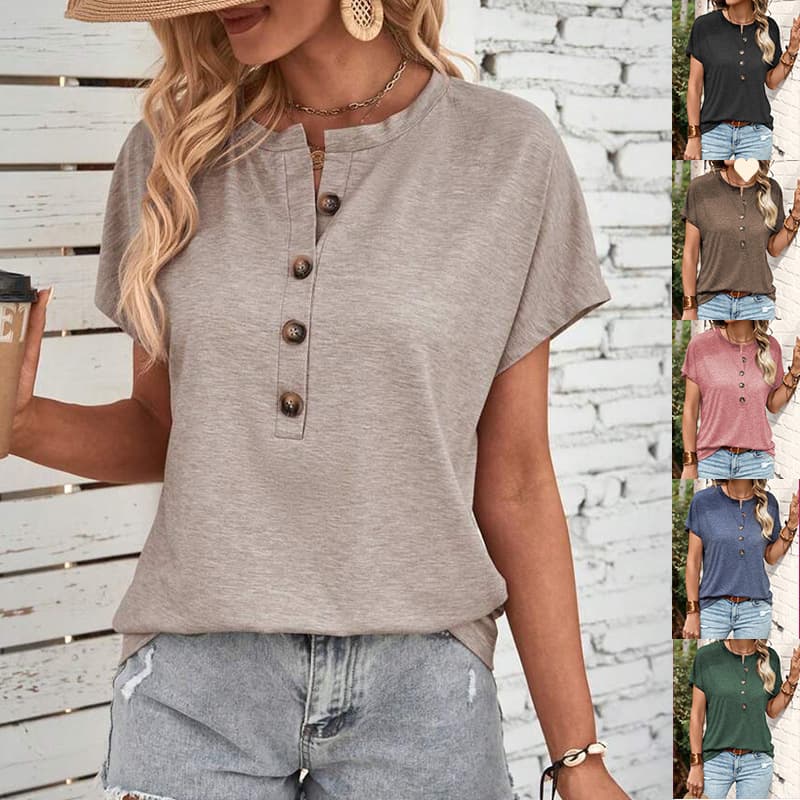 Women's Top Twisted Button Short Sleeve T-Shirt