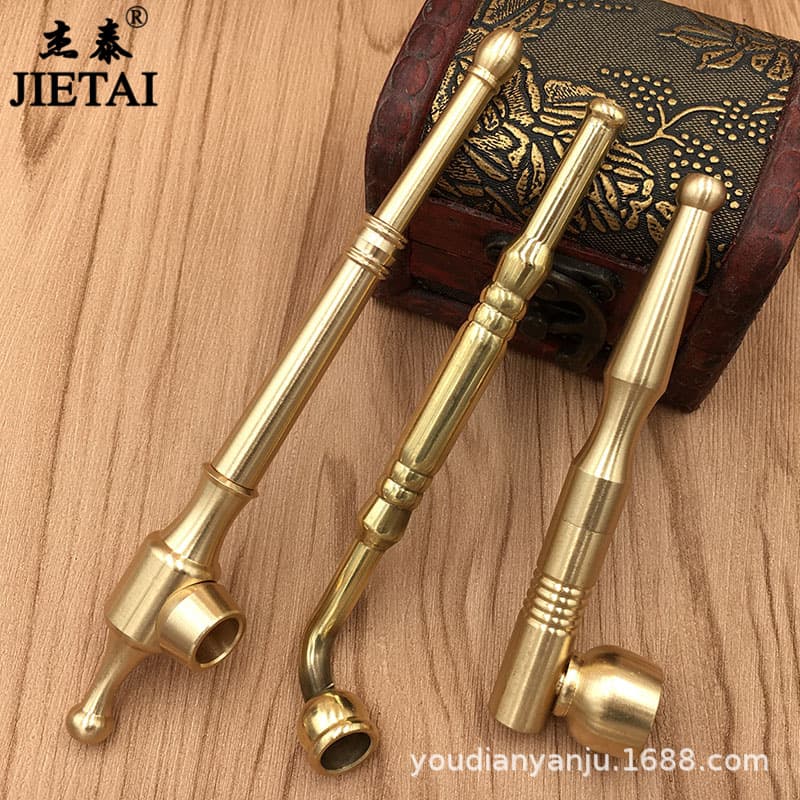Pure Copper Tobacco Pipe Brass Pipe Bowl Filter Dual-Use Triple-Use Mouthpiece Circulating Old-Style Pipe One-Puff Fragrant