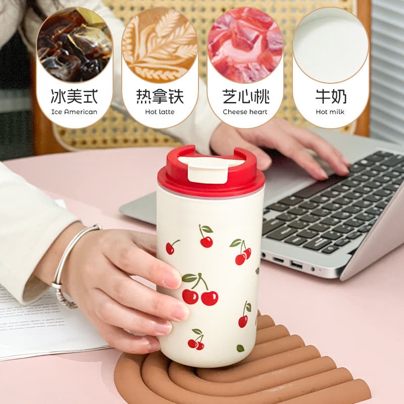 New Cherry Portable Cup for Flower Tea, Fruit Tea, Plastic Water Cup with Handle, Portable, Durable, Large Capacity Coffee Milk Cup