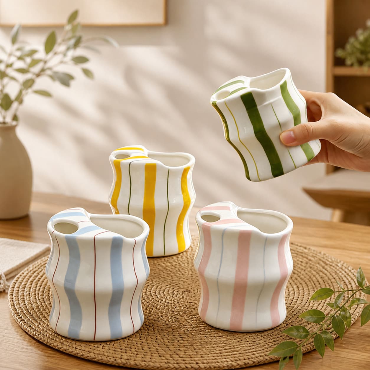 Creative Wavy Stripe Ceramic Mug Colorful Personality Office Coffee Cup Wholesale for Cross-Border E-Commerce