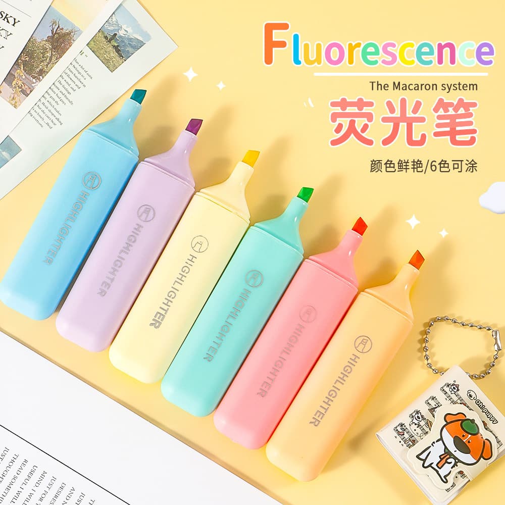 6 Macaron highlighter large-capacity marker pens for students special key markers for note-taking color pens