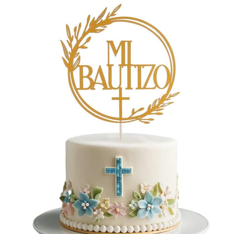 K 28662 Wooden Baptism Party Cake Topper