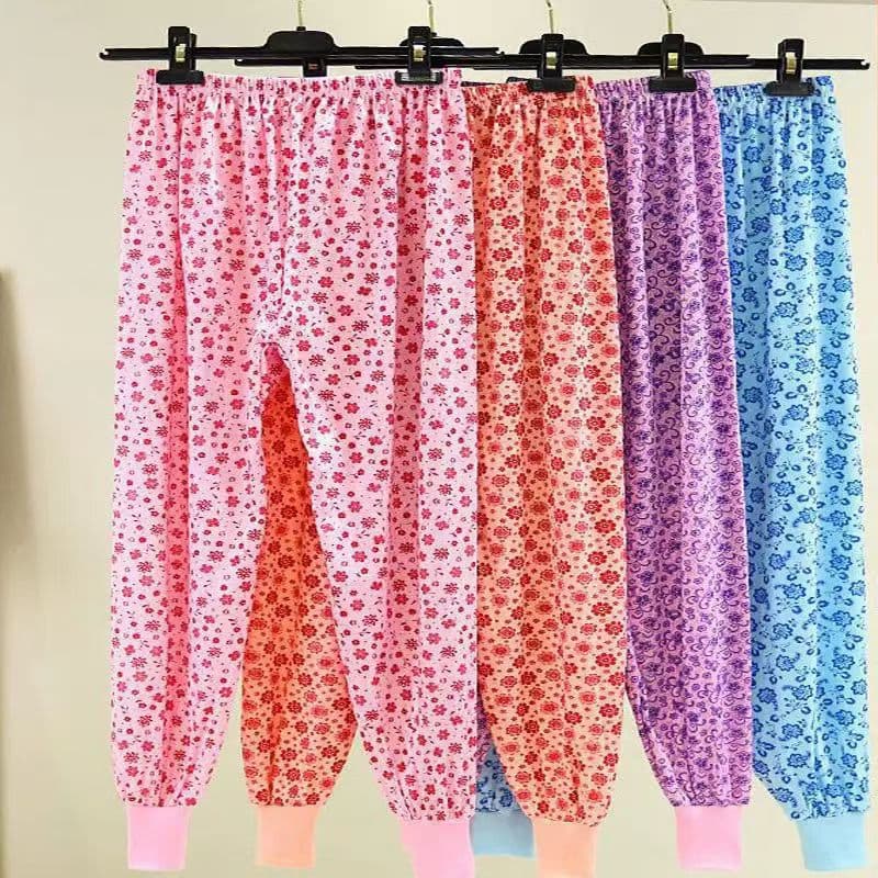 Elderly low-waist printed cotton thermal pants, loose-fit large size floral autumn pants for women, home pants for middle-aged and elderly.
