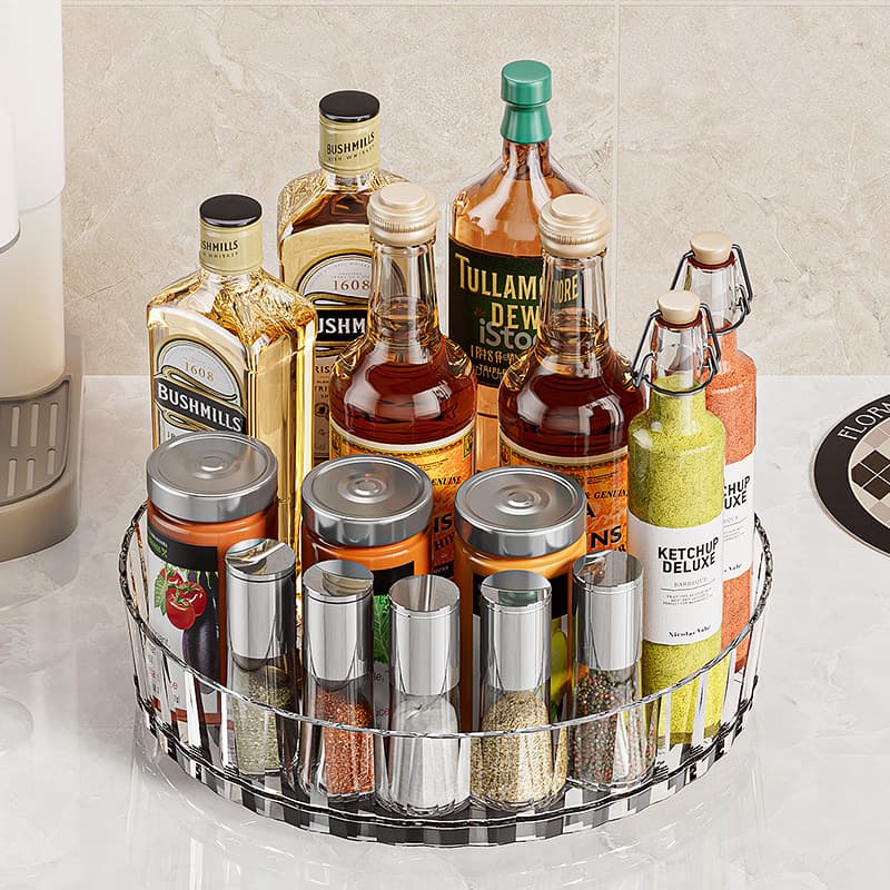 Luxury Rotating Storage Rack Kitchen Turntable Transparent Seasoning Bottle Spice Rack Living Room Desktop Organizer