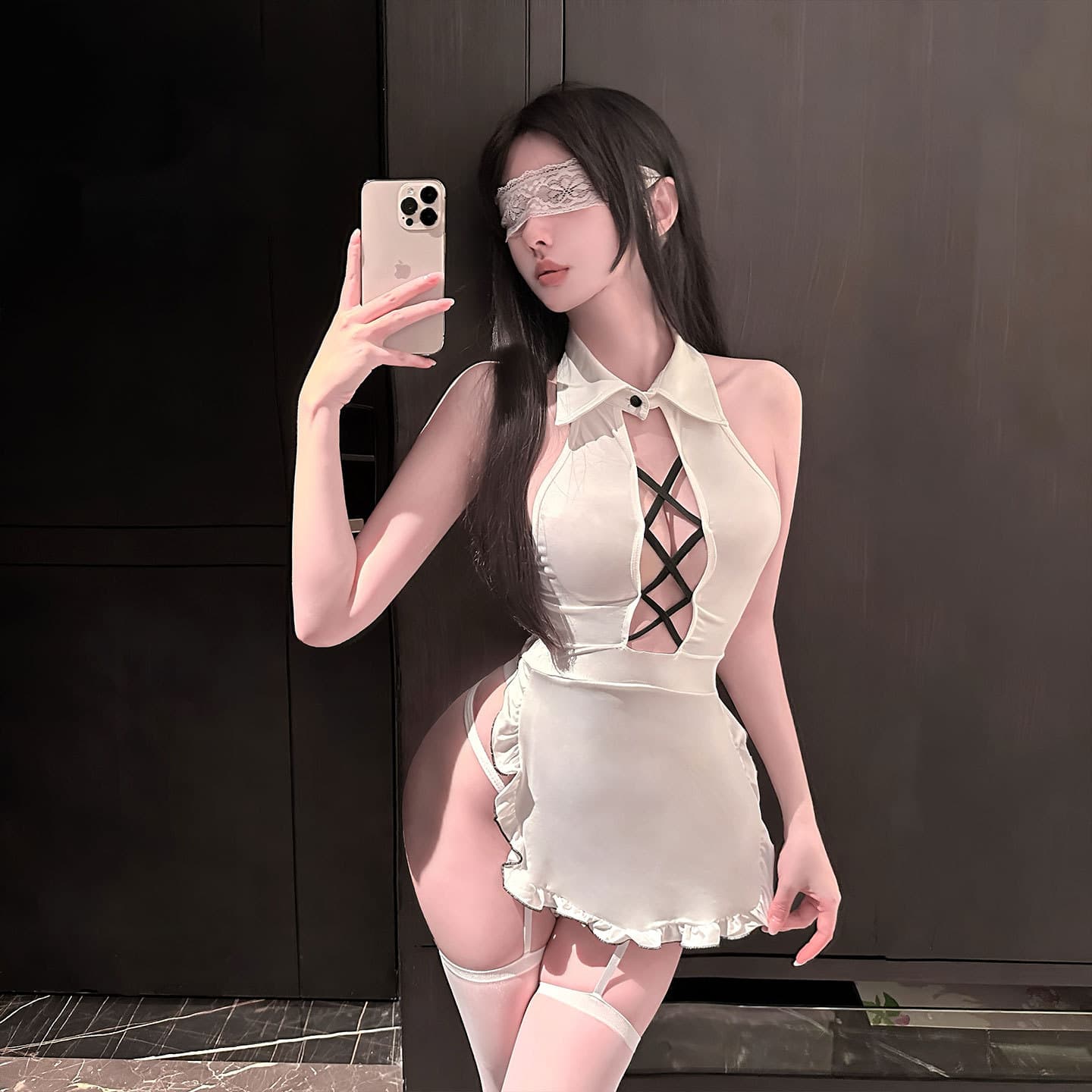 Chaomu Sexy Flirty Lingerie Pure Desire Tie-Up Maid Sweet Nighty QQNY Sexy Lingerie Set