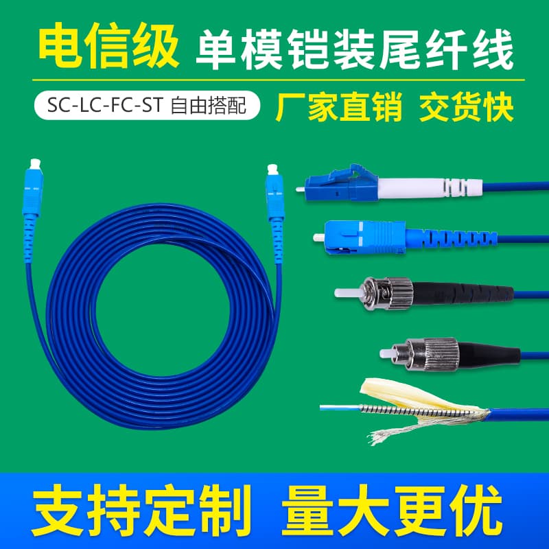 Rodent-proof Armored Fiber Patch Cable Single-mode Single-core SC-SC to FC-LC-ST Tensile Flame Retardant Cable 3m 5/10