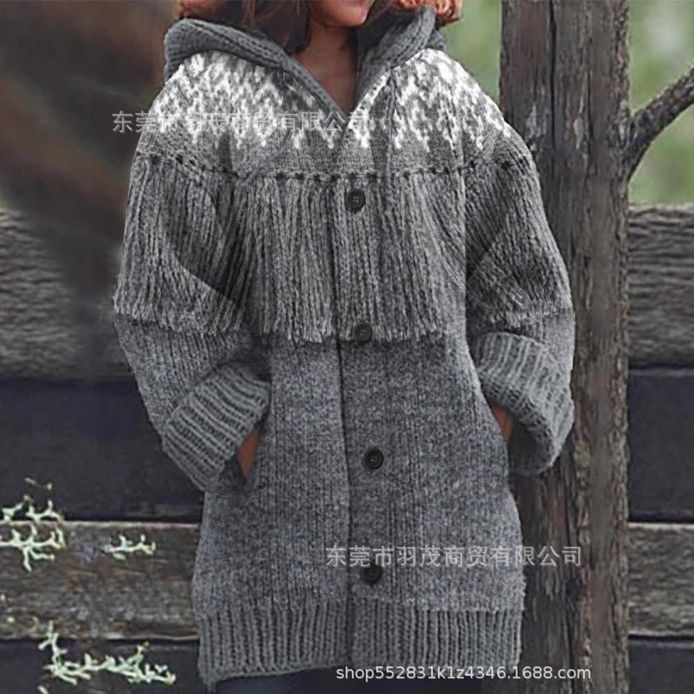 Independent Site Autumn New Cardigan Sweater Coat Single-Breasted Women's Hooded Sweater Digital Print Sweater 13