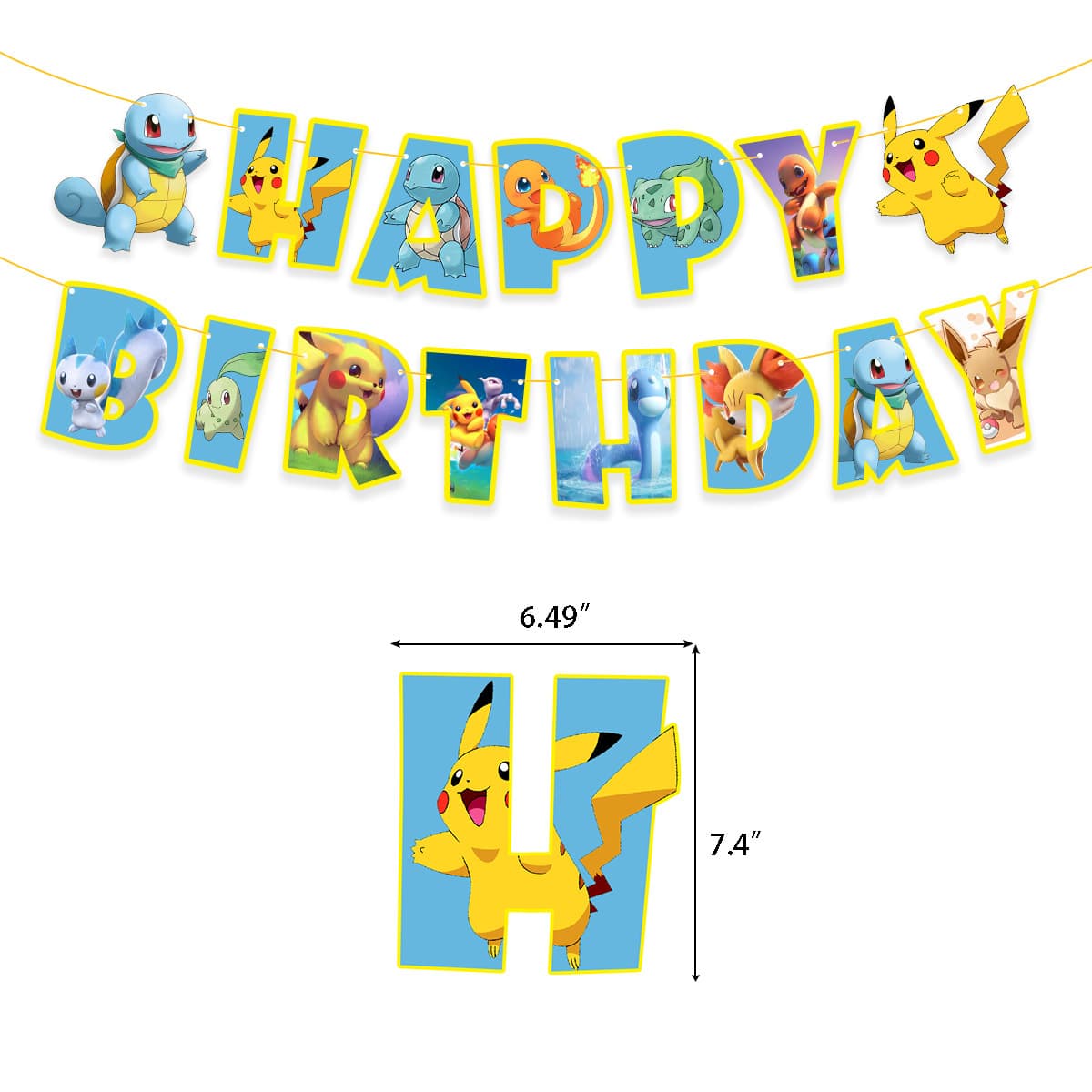 Pokemon Birthday Decoration Pikachu Bunting Flag Set Cake Topper for Kids Birthday Party