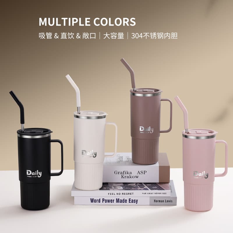 Cross-border Hot-selling Mug High-appearance Straw Water Cup Stainless Steel Coffee Cup Portable On-the-go Tea-water Separation Cup