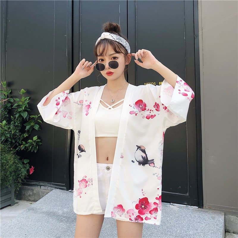 Harajuku Style Summer Korean Version Haori Cardigan Women's Fashion Loose Slimming Cool Sun Protection Kimono Thin Jacket