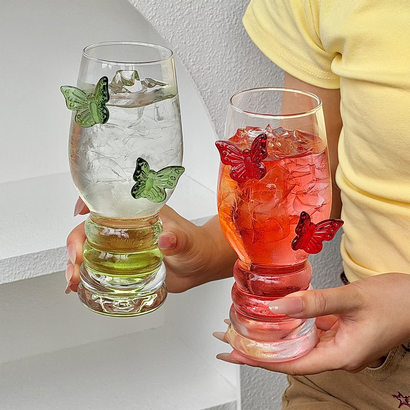 [Dropshipping] 3D Butterfly Decoration Personalized Household Cold Drink Fruit Tea Sparkling Water Cup Beer Mug Fruit Tea Cup