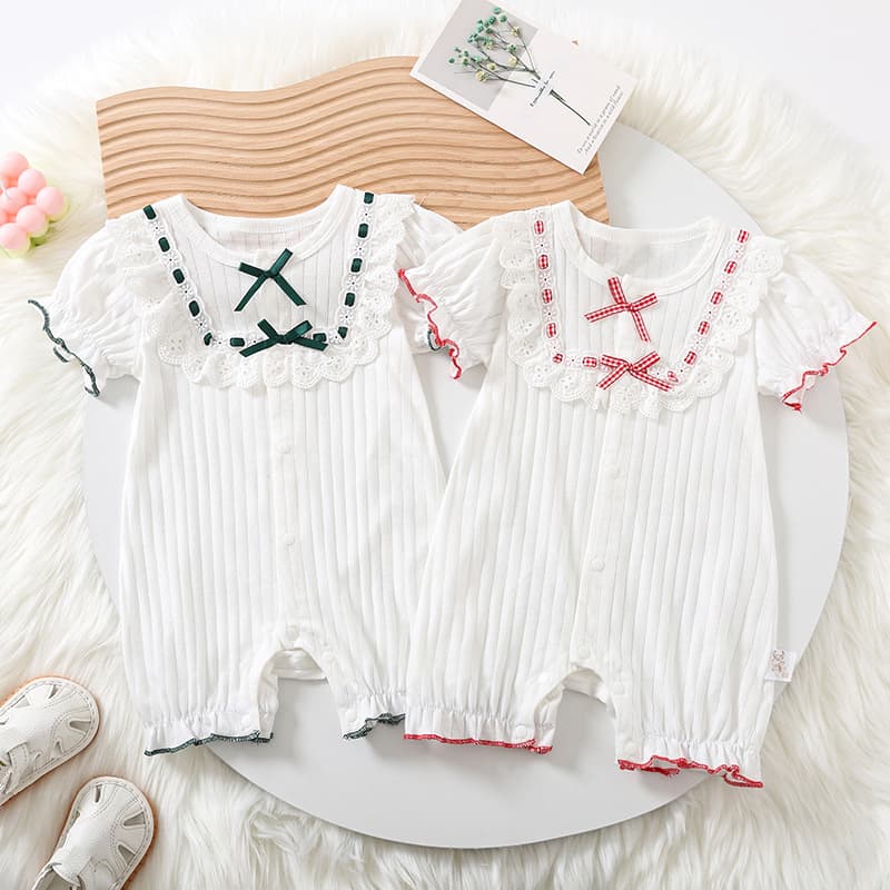 Baby Girl Summer Short-Sleeve Thin Romper, Newborn Stylish Sweet Onesie, Little Girl Bodysuit