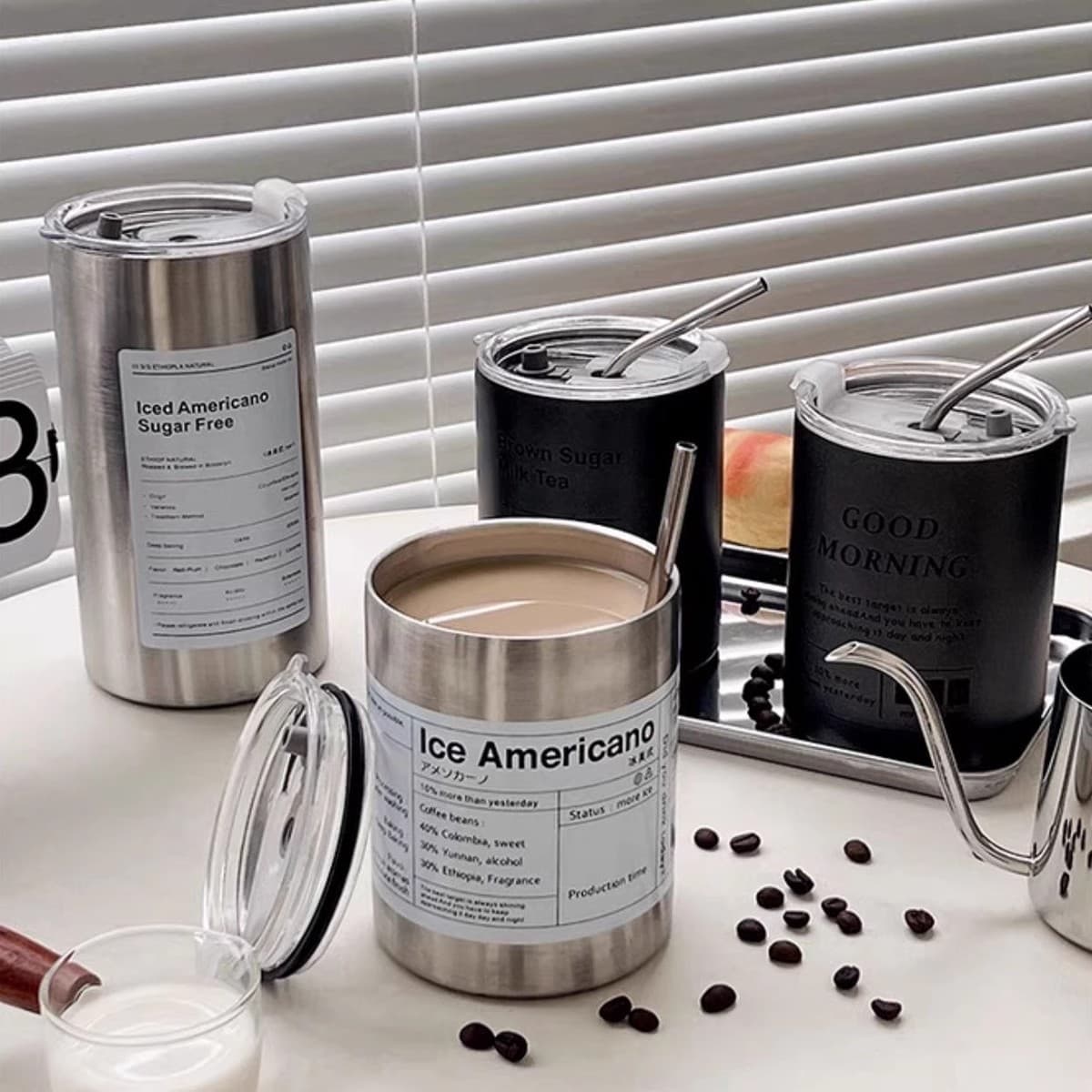 Ice American coffee cup ins stainless steel thermos cup simple office portable car straw cup cold ice cup